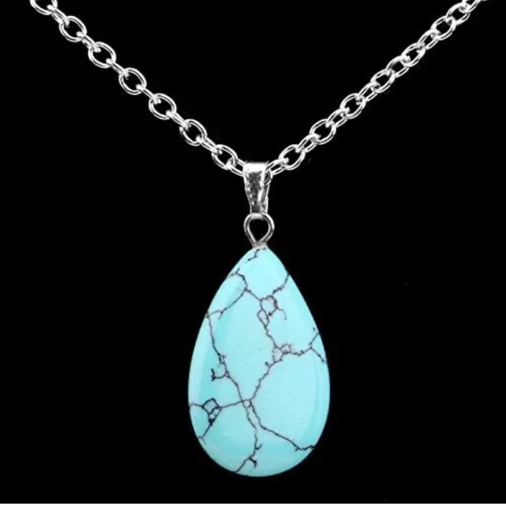 New Handmade 925 Sterling Silver Natural Turquoise Water Drop Necklace